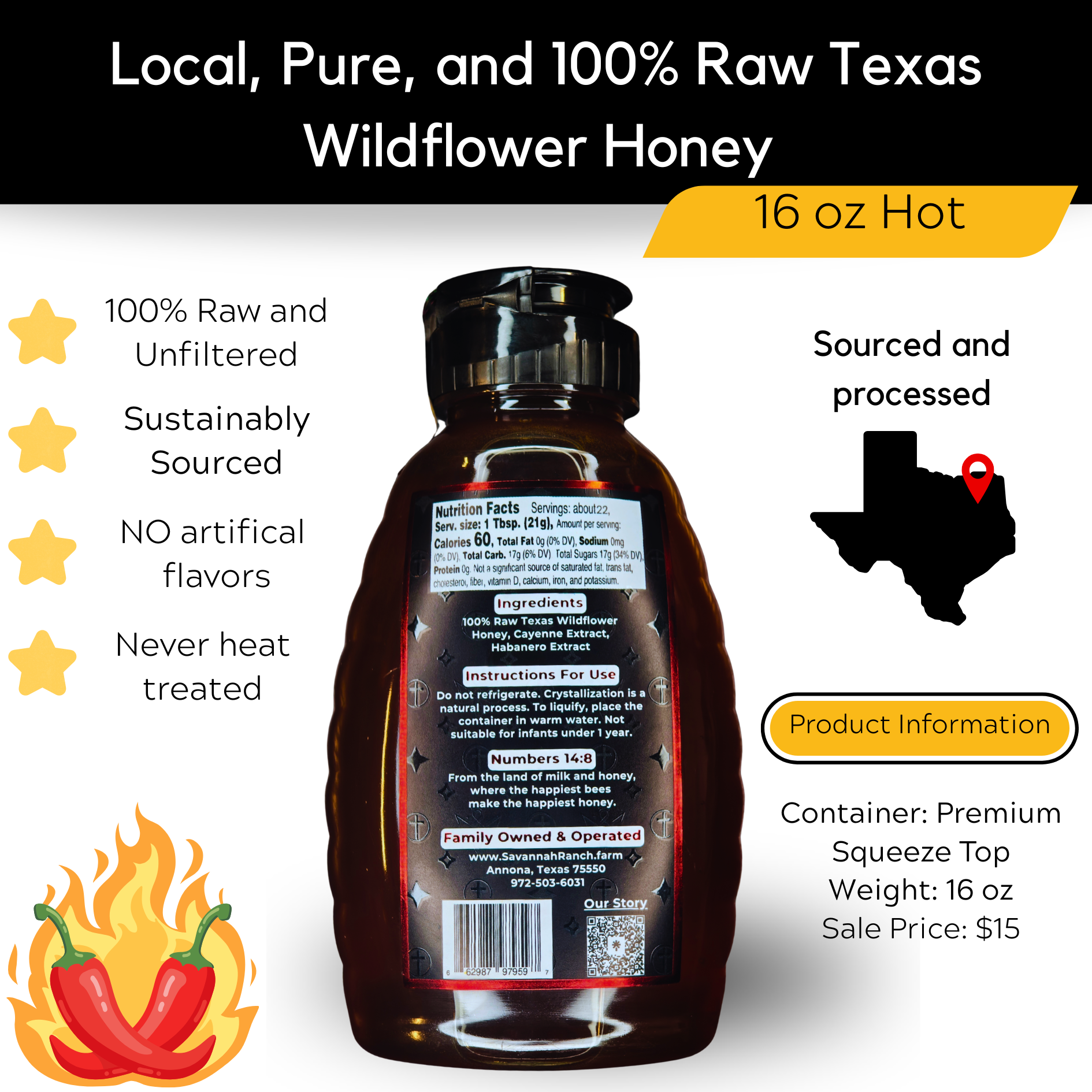 Liquid Gold Hot Honey Information Back